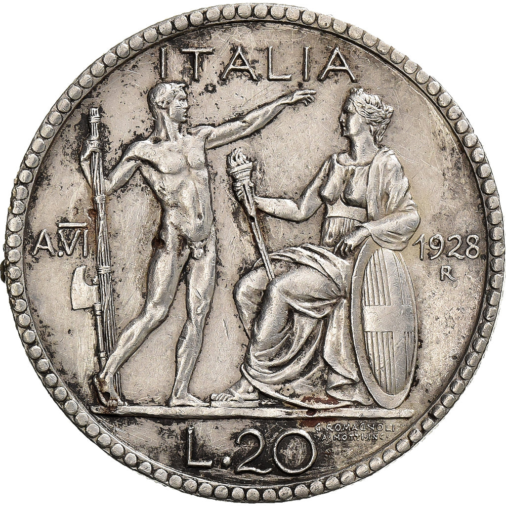 Italia, Vittorio Emanuele III, 20 Lire, 1927, Rome, Argento, BB, KM:69