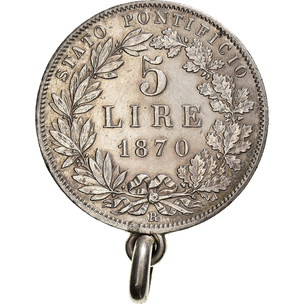 STATI ITALIANI, PAPAL STATES, Pius IX, 5 Lire, 1870, Rome, Argento, BB+, KM:1385
