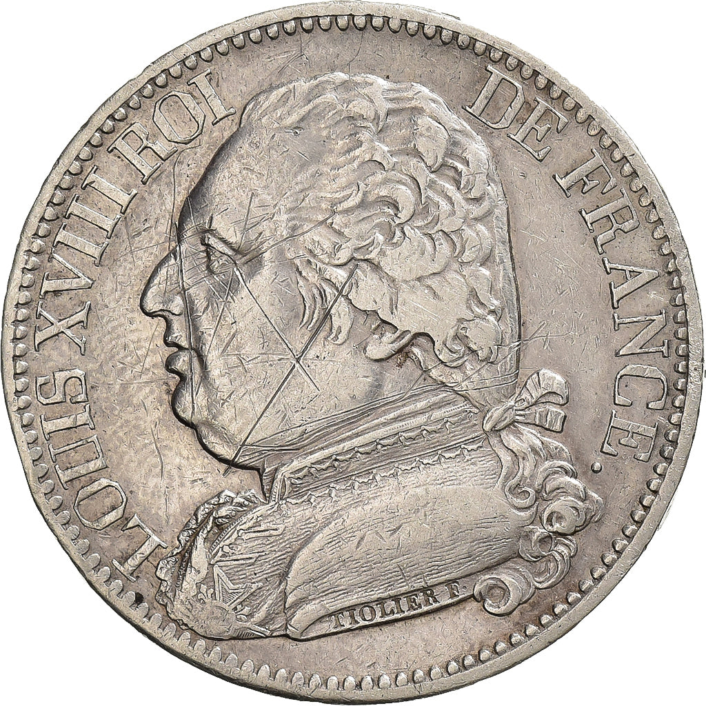 Frankrijk, Louis XVIII, 5 Francs, Louis XVIII, 1815, Bordeaux, Zilver, FR+