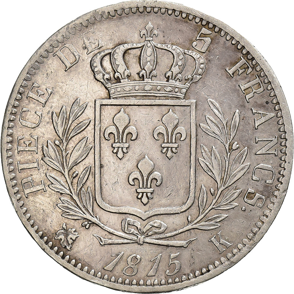 Frankrijk, Louis XVIII, 5 Francs, Louis XVIII, 1815, Bordeaux, Zilver, FR+