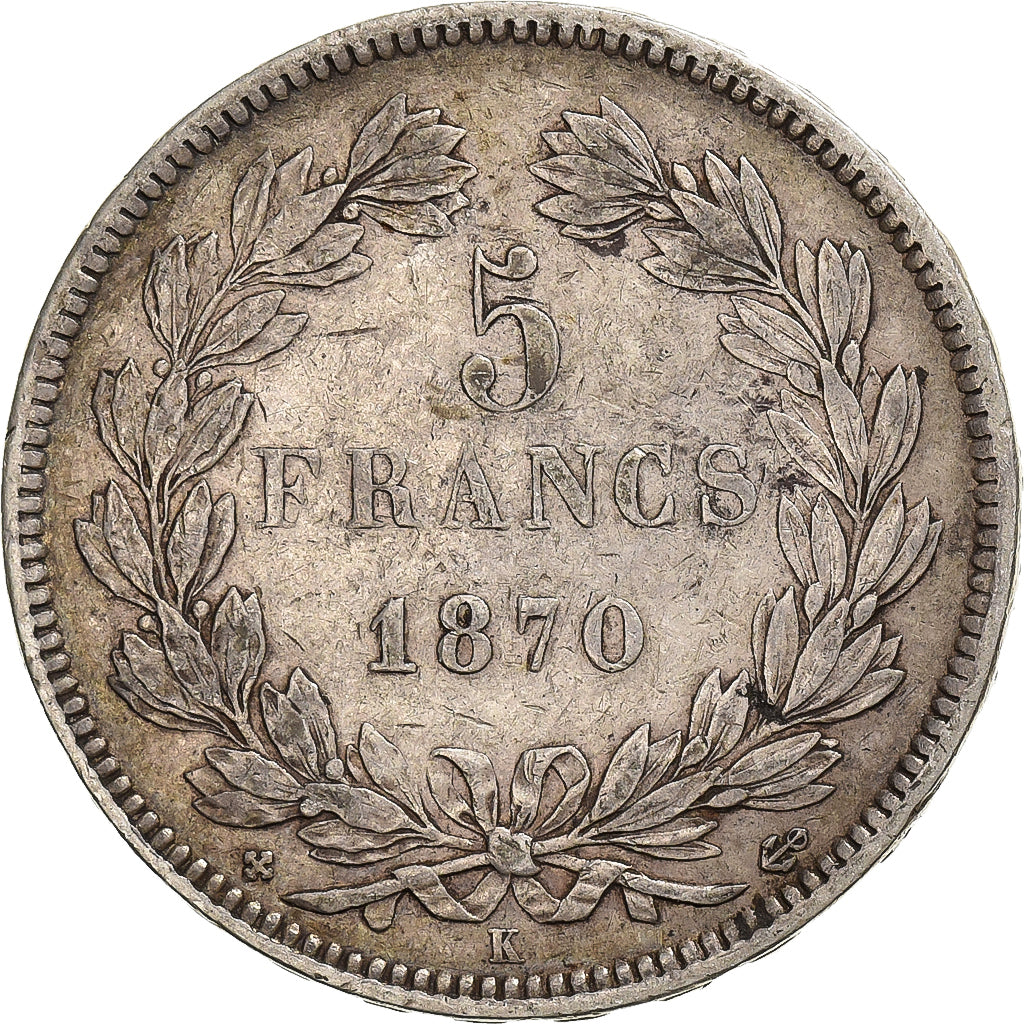 France, 5 Francs, 1870, Bordeaux, Différent Ancre, Silver, VF(30-35)