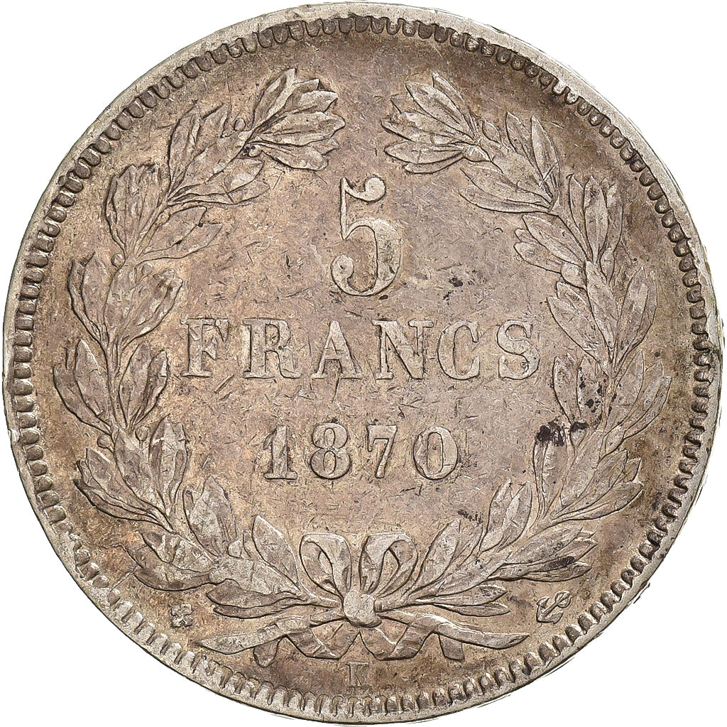 Frankrijk, 5 Francs, 1870, Bordeaux, Différent Ancre, Zilver, ZF, Gadoury:742
