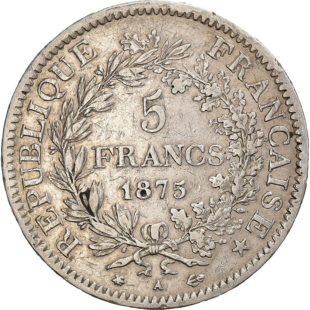 Frankrijk, 5 Francs, Hercule, 1875, Paris, Petit A, Zilver, FR+, Gadoury:745a