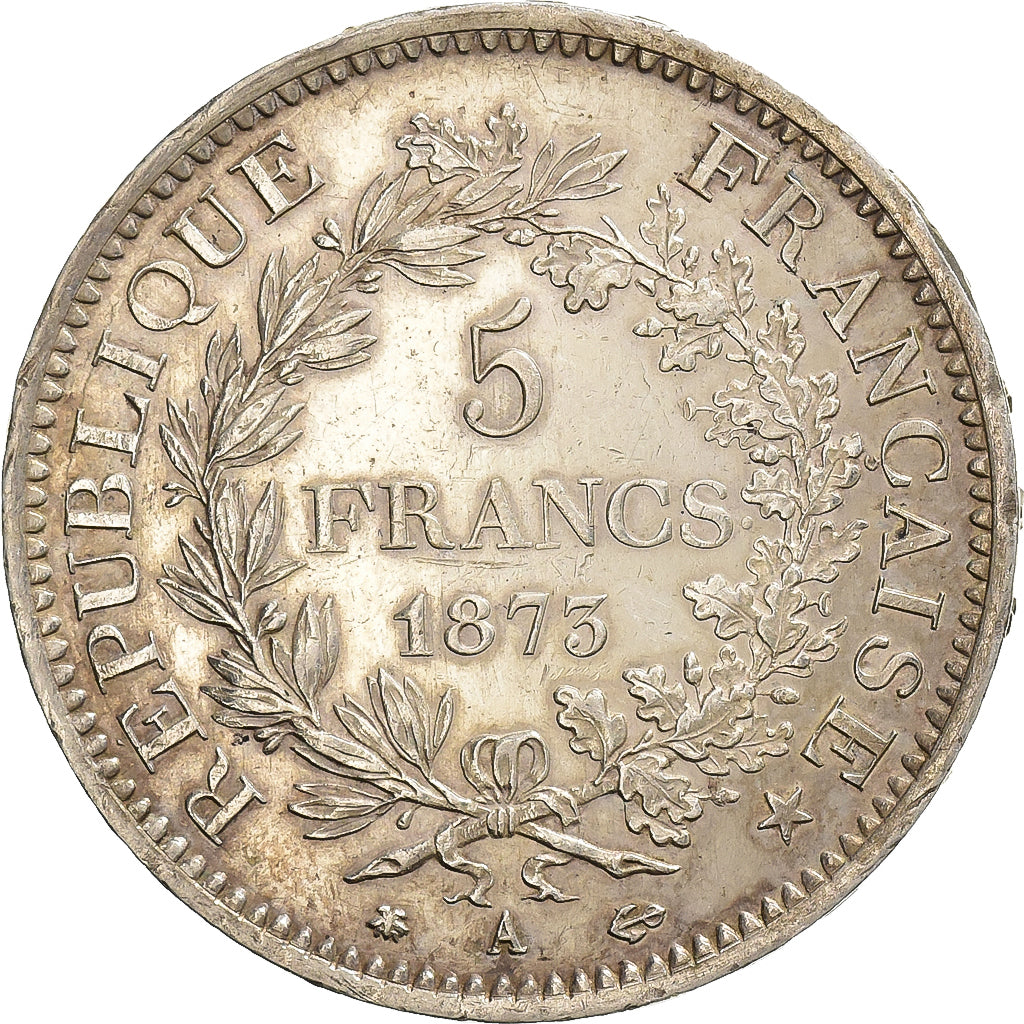 França, 5 Francs, Hercule, 1873, Paris, Prata, MS(60-62), KM:820.1