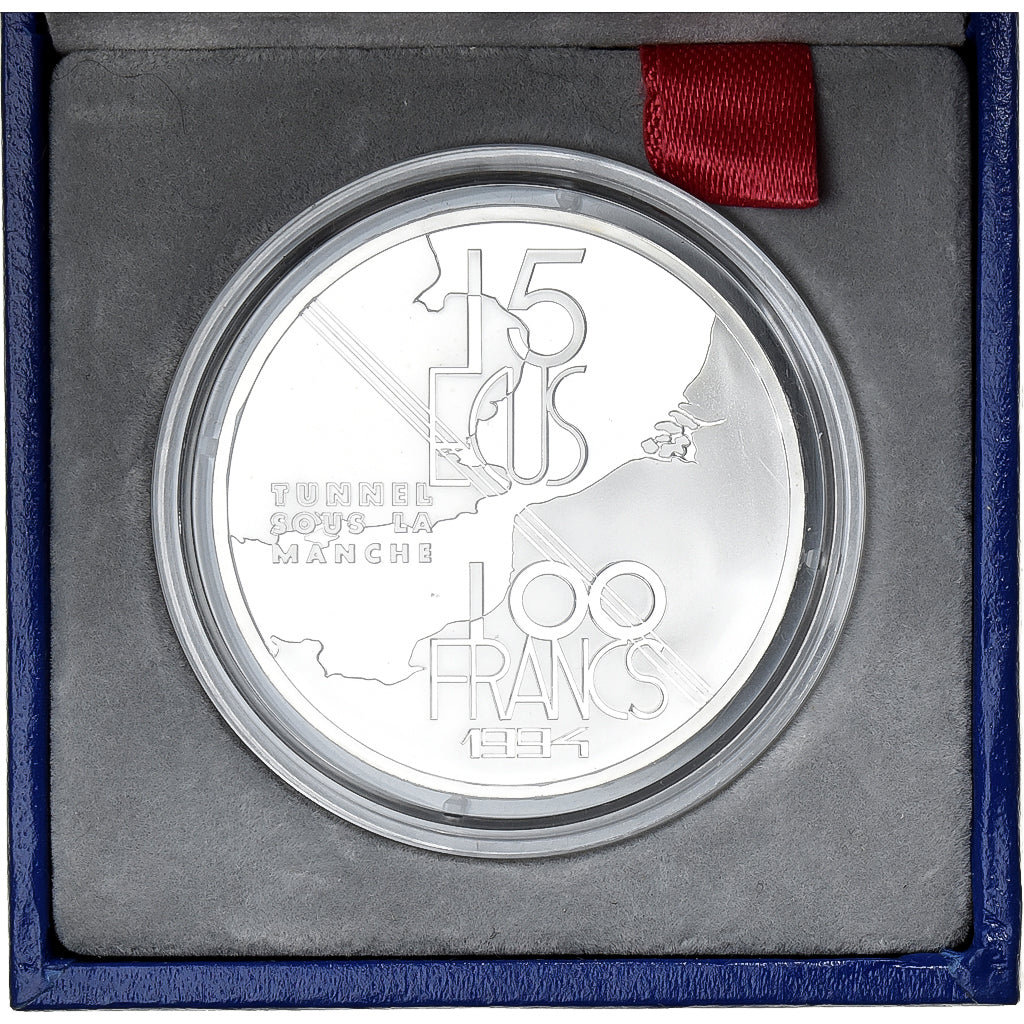 France, 100 Francs-15 Ecus, Tunnel sous la Manche, 1994, MDP, BE, Argent, FDC