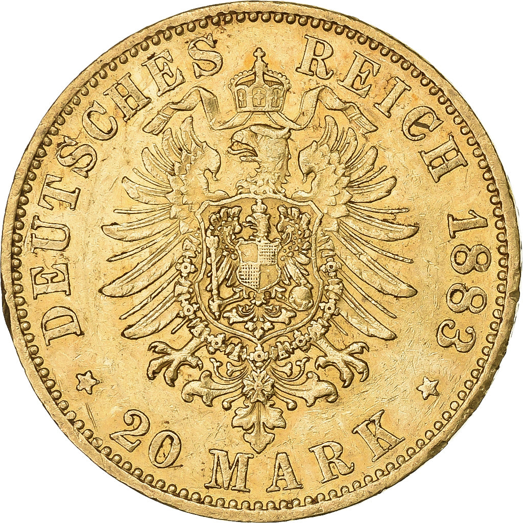Stati tedeschi, PRUSSIA, Wilhelm I, 20 Mark, 1883, Berlin, Oro, SPL-, KM:505