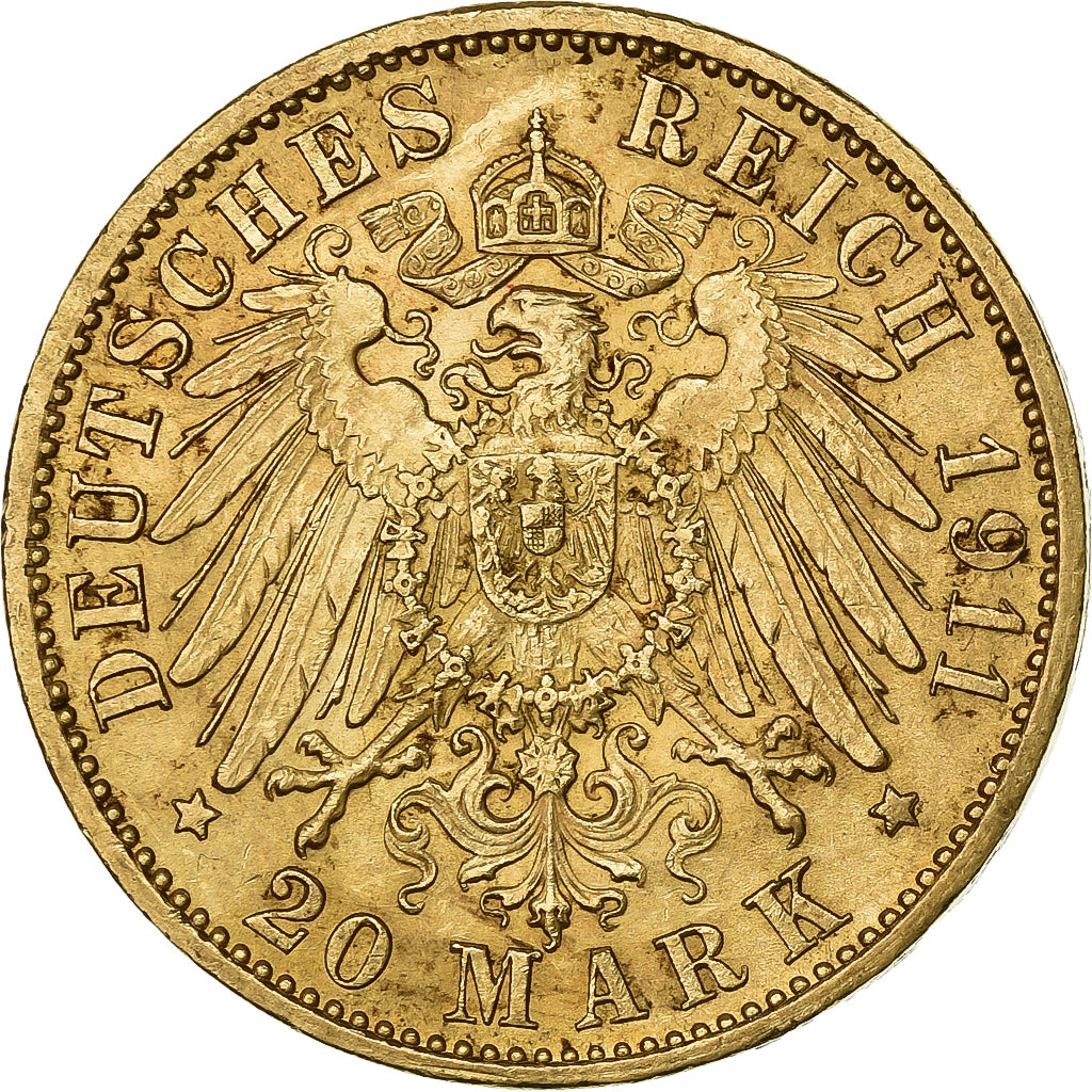 États allemands, BADEN, Friedrich II, 20 Mark, 1911, Karlsruhe, Or, SUP, KM:284