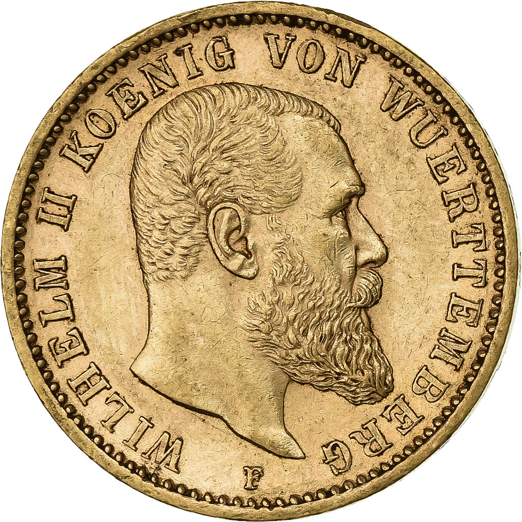 Stati tedeschi, WURTTEMBERG, Wilhelm II, 20 Mark, 1894, Stuttgart, Oro, SPL-