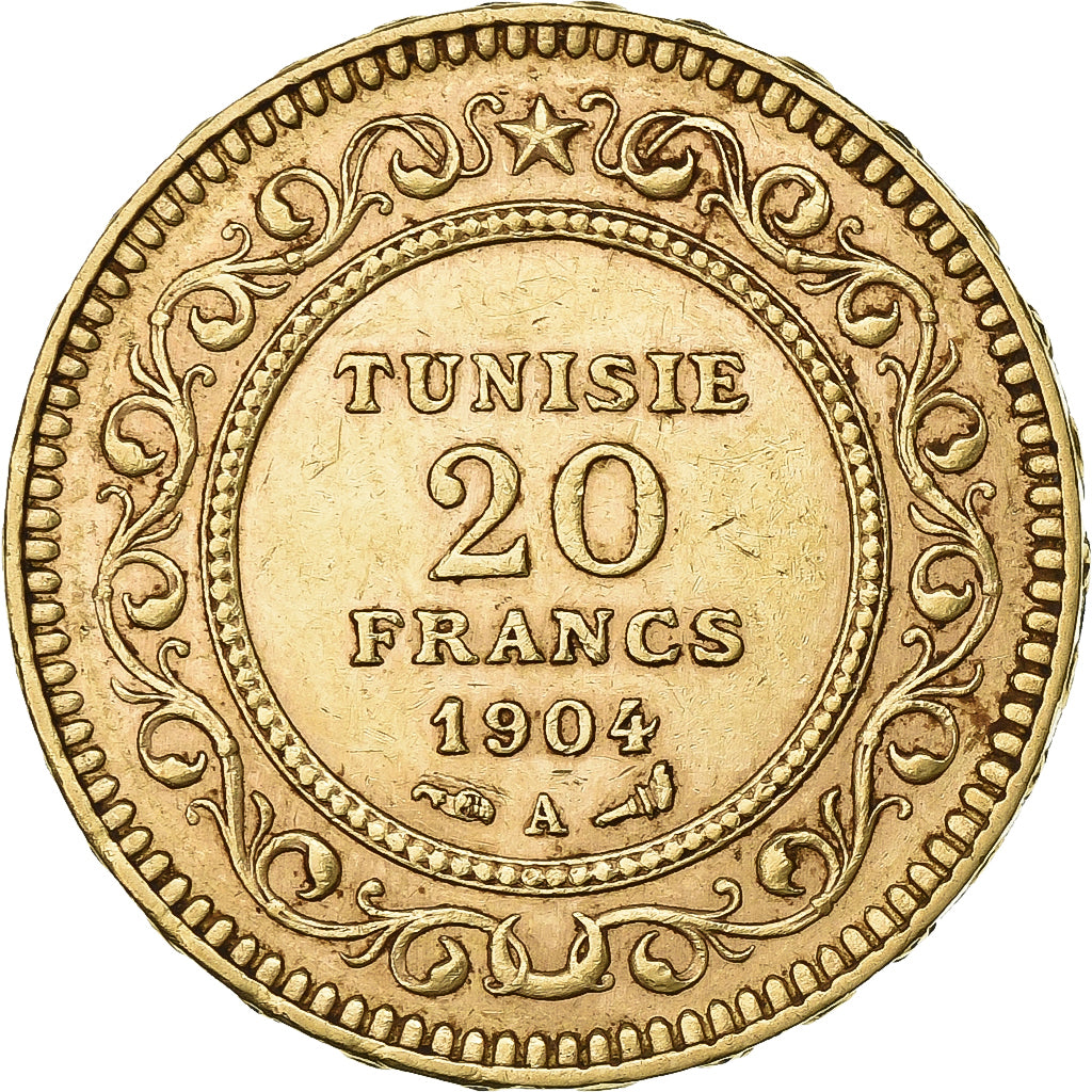 Tunisie, Muhammad al-Hadi Bey, 20 Francs, 1904, Paris, Or, SUP, KM:234
