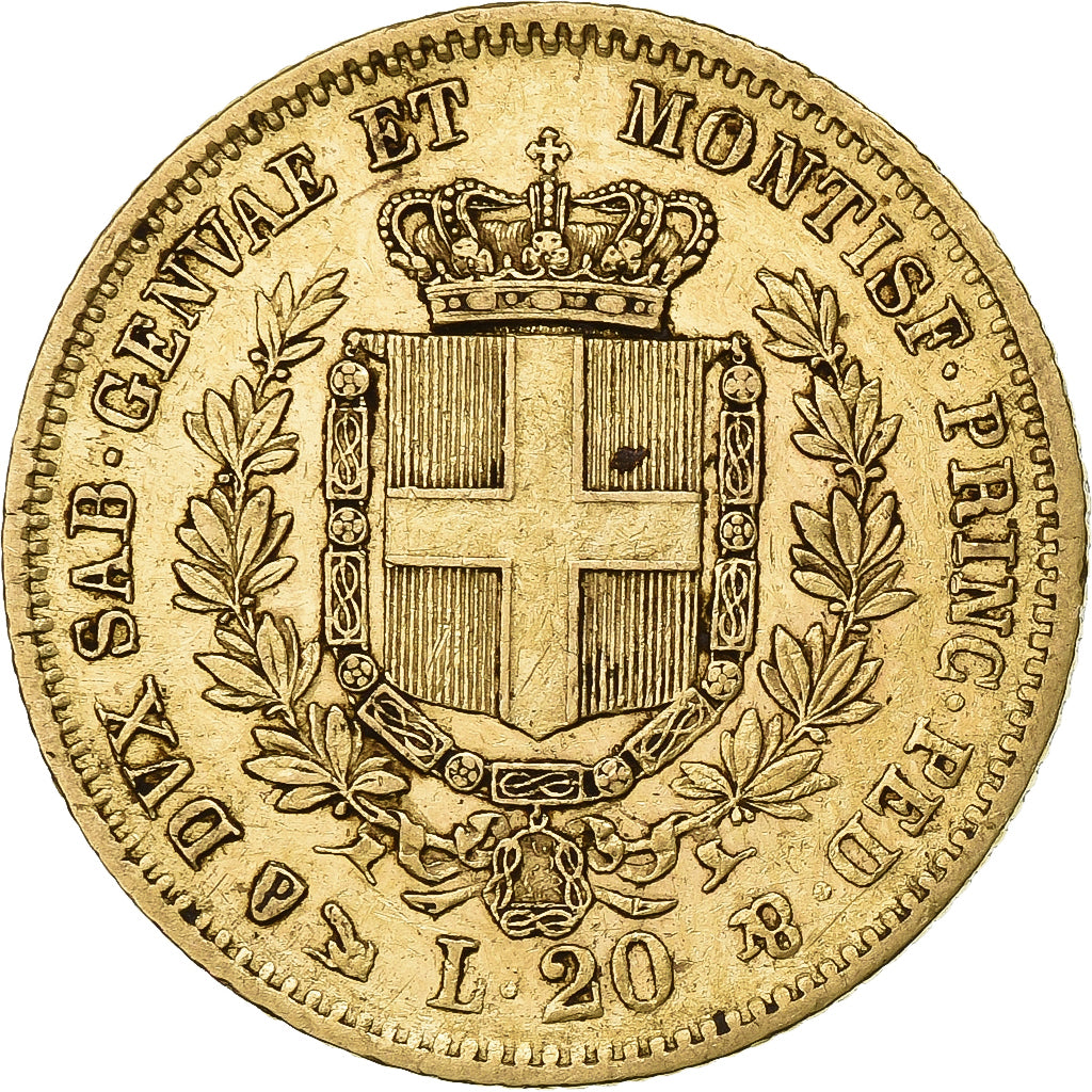 Estados italianos, SARDINIA, Vittorio Emanuele II, 20 Lire, 1856, Genoa, Oro