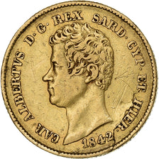 Italian States, SARDINIA, Carlo Alberto, 20 Lire, 1842, Genoa, Gold, EF(40-45)
