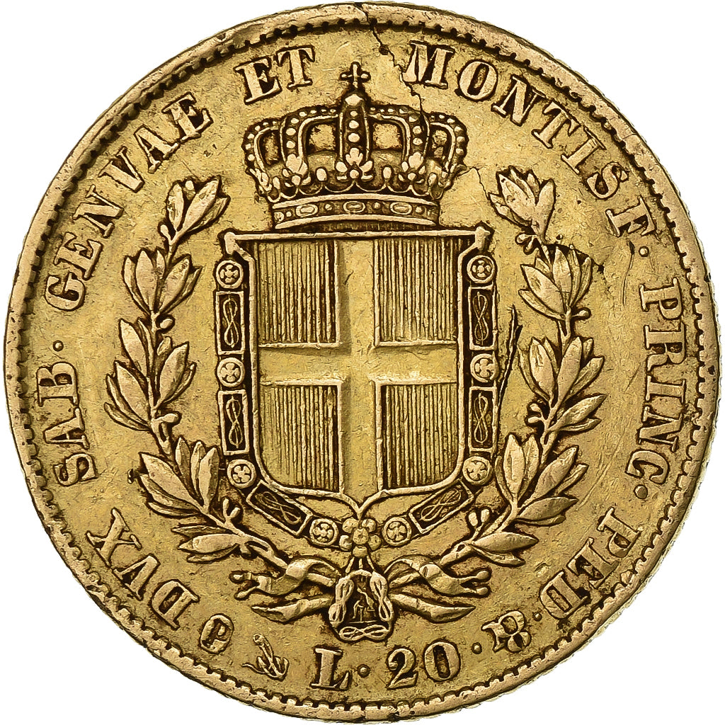 Italian States, SARDINIA, Carlo Alberto, 20 Lire, 1842, Genoa, Gold, EF(40-45)