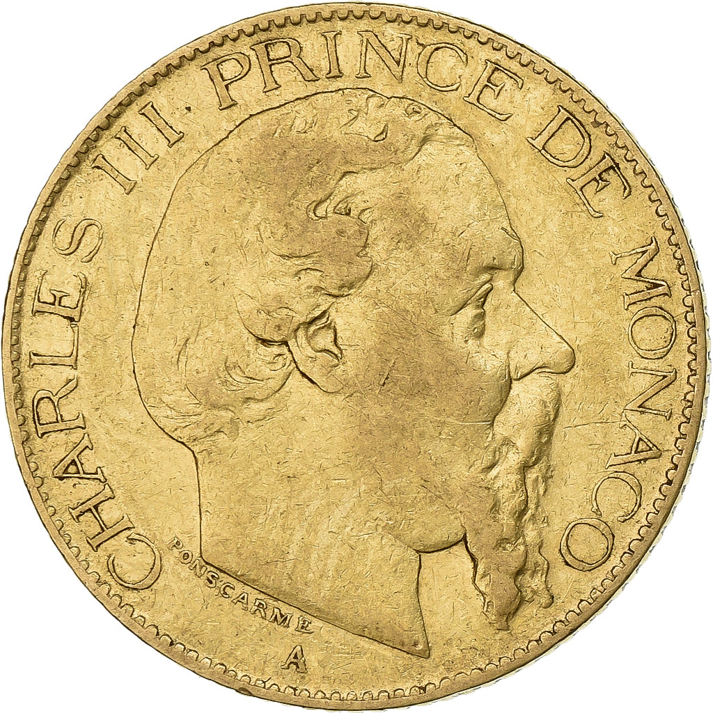 Monaco, Charles III, 20 Francs, Vingt, 1879, Paris, Gold, VF(30-35), Gadoury:MC