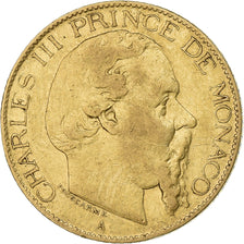 Monaco, Charles III, 20 Francs, Vingt, 1879, Paris, Gold, VF(30-35), Gadoury:MC