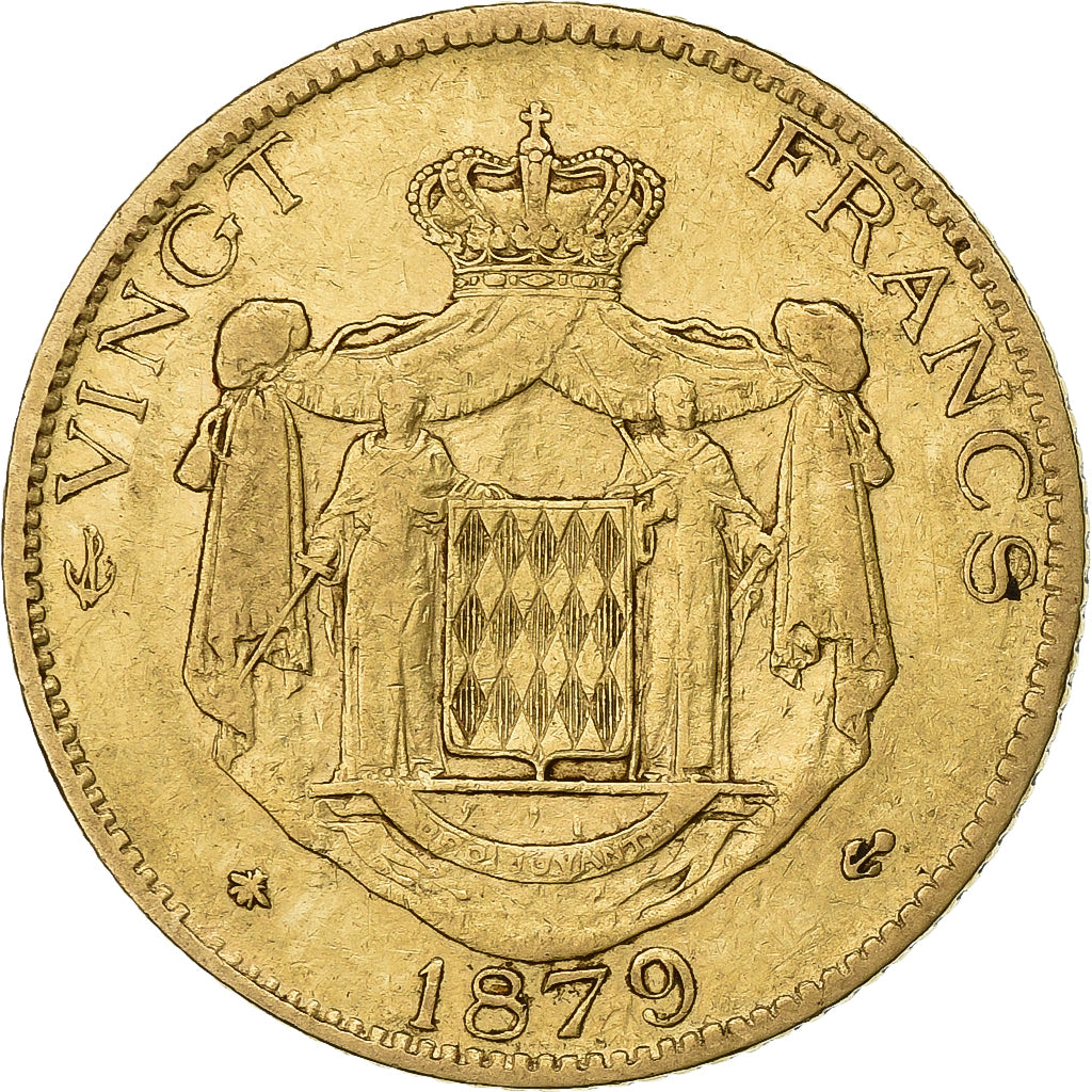 Monaco, Charles III, 20 Francs, Vingt, 1879, Paris, Gold, VF(30-35), Gadoury:MC