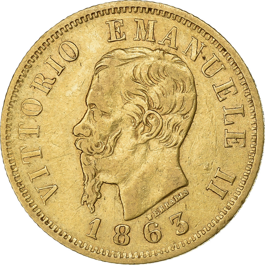 Italy, Vittorio Emanuele II, 10 Lire, 1863, Torino, Gold, AU(50-53), KM:9