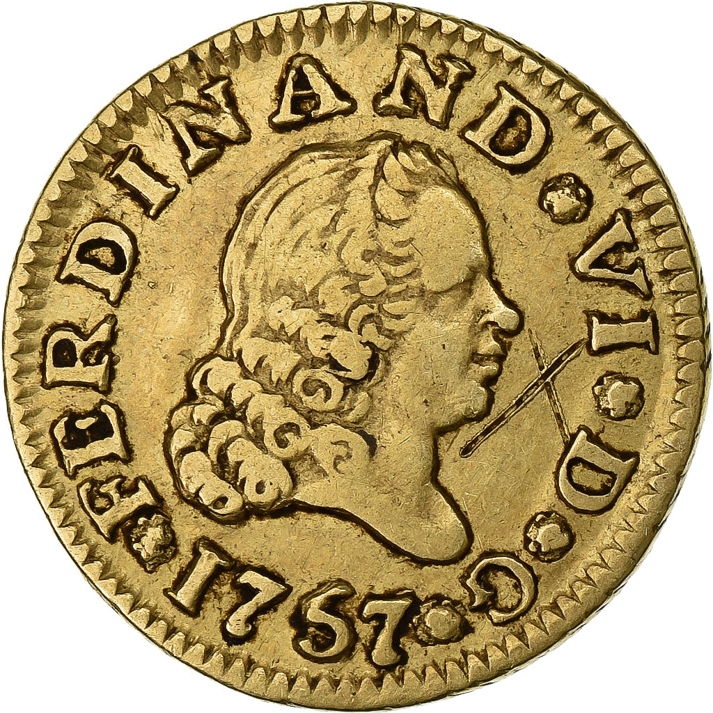 Spain, Ferdinand VI, 1/2 Escudo, 1757, Sevilla, Gold, VF(30-35), KM:374