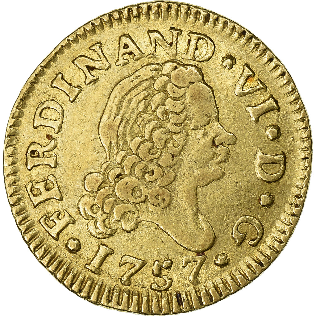 Spain, Ferdinand VI, 1/2 Escudo, 1757, Madrid, JB, Gold, AU(55-58), KM:378