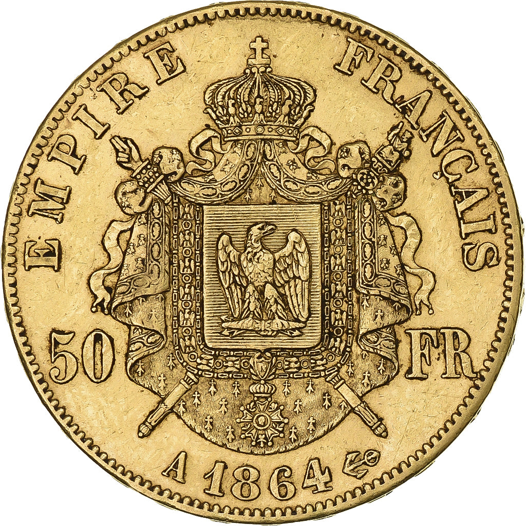 France, Napoleon III, 50 Francs, 1864, Paris, Gold, EF(40-45), Gadoury:1112