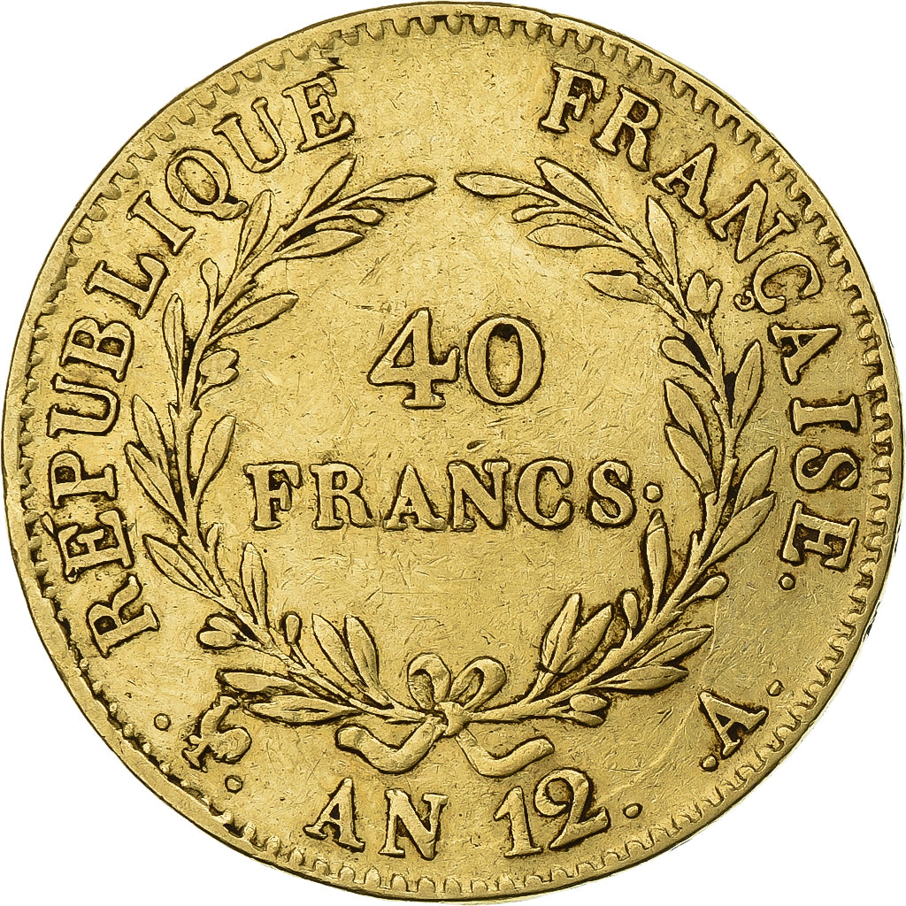 França, 40 Francs, Napoléon I, An 12 (1804), Paris, Dourado, EF(40-45), KM:652