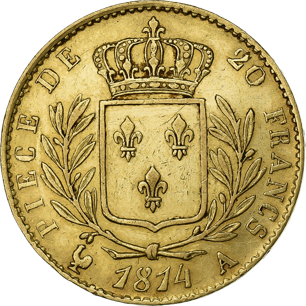 France, Louis XVIII, 20 Francs, 1814, Paris, Or, SUP, Gadoury:1026