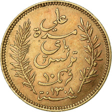 Tunisia, Ali Bey, 10 Francs, 1891, Paris, Oro, BB+, KM:226