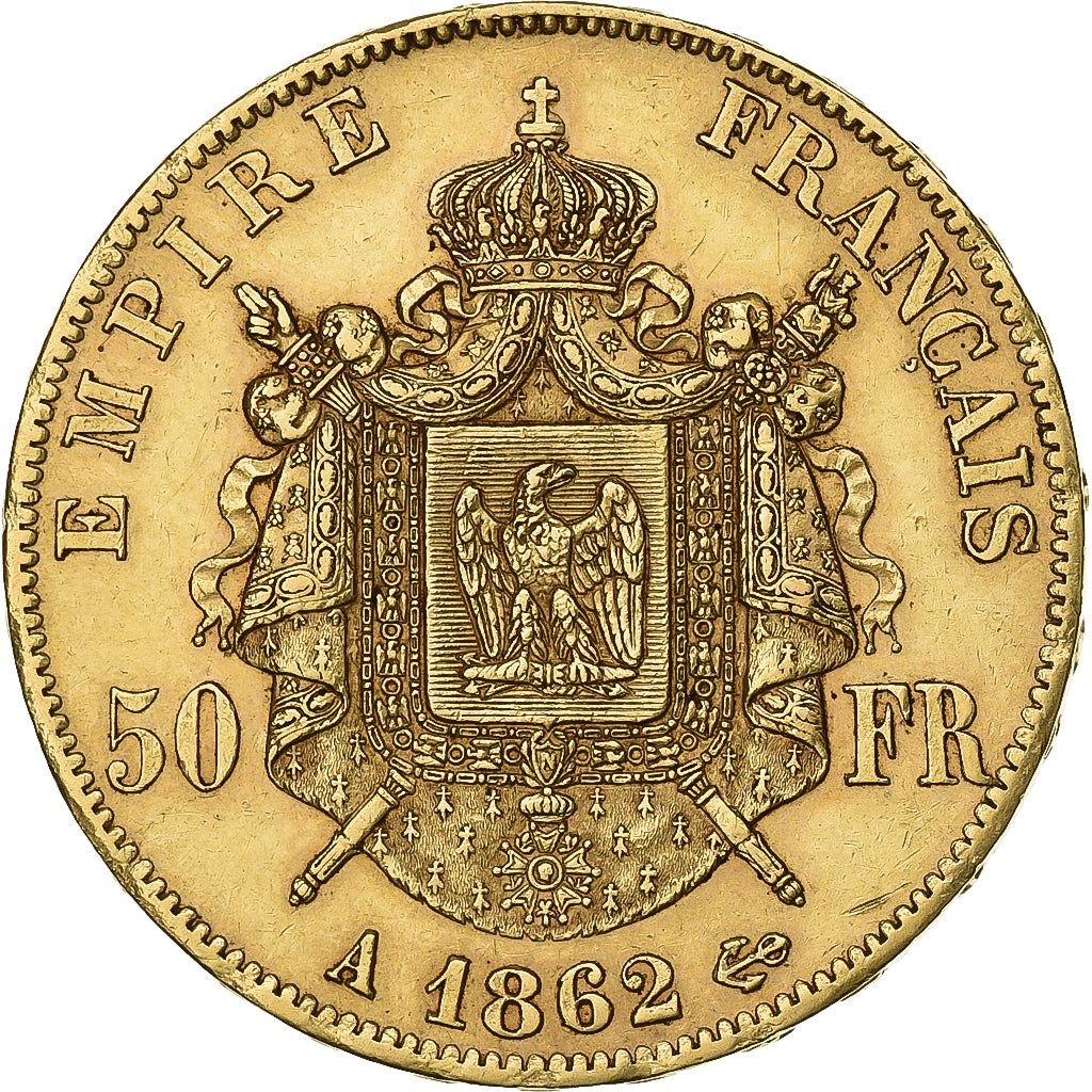 Francia, Napoleon III, 50 Francs, 1862, Paris, Oro, SPL-, Gadoury:1112