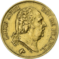 France, Louis XVIII, 40 Francs, 1816, Perpignan, Gold, AU(55-58), Gadoury:1092
