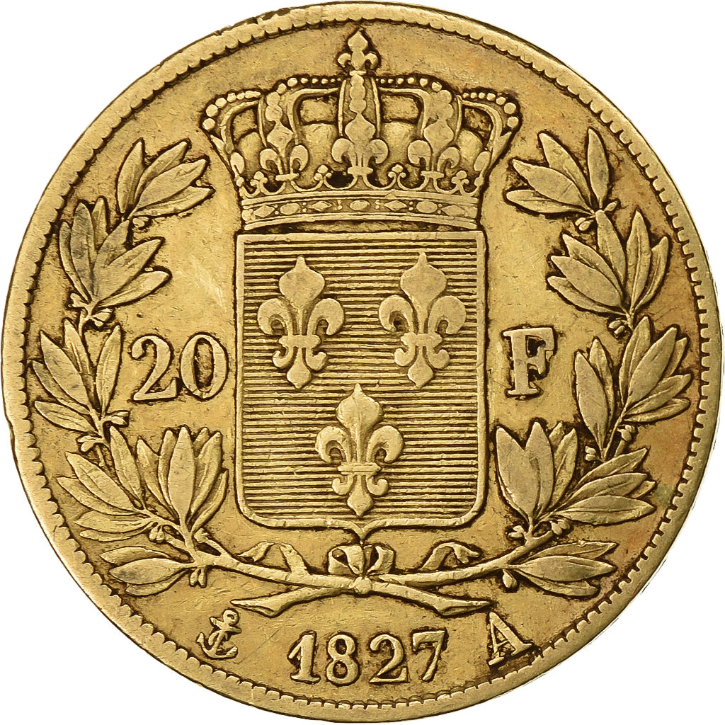 France, 20 Francs, Charles X, 1827, Paris, Or, TB+, Gadoury:1029, KM:726.1