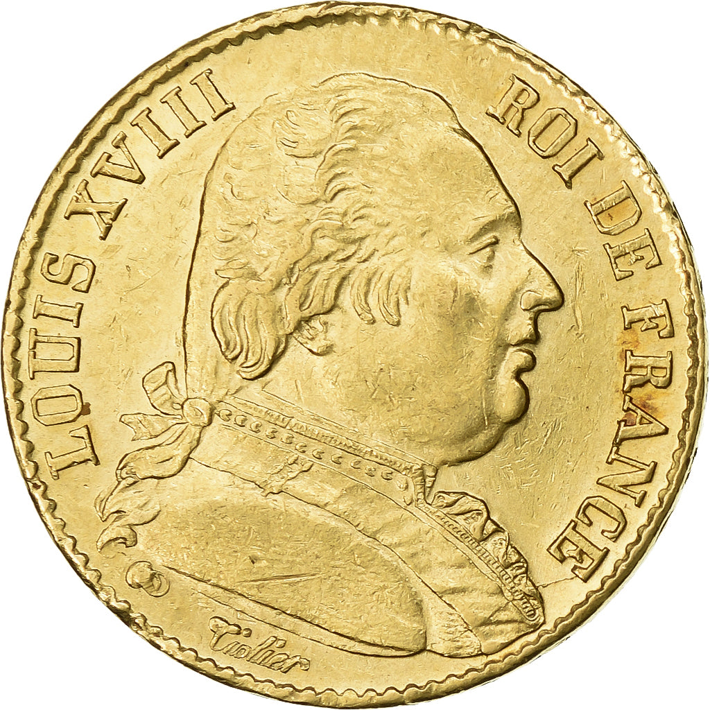 France, Louis XVIII, 20 Francs, 1814, Paris, Gold, MS(60-62), Gadoury:1026