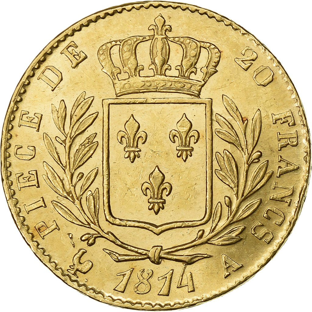 France, Louis XVIII, 20 Francs, 1814, Paris, Gold, MS(60-62), Gadoury:1026