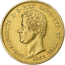 Italian States, SARDINIA, Carlo Alberto, 20 Lire, 1849, Genoa, Gold, AU(55-58)