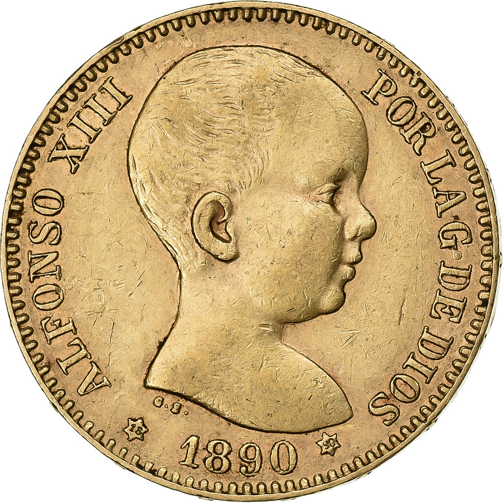 España, Alfonso XIII, 20 Pesetas, 1890, Madrid, Oro, EBC+, KM:693