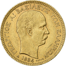 Greece, George I, 20 Drachmai, 1884, Paris, Gold, MS(60-62), KM:56