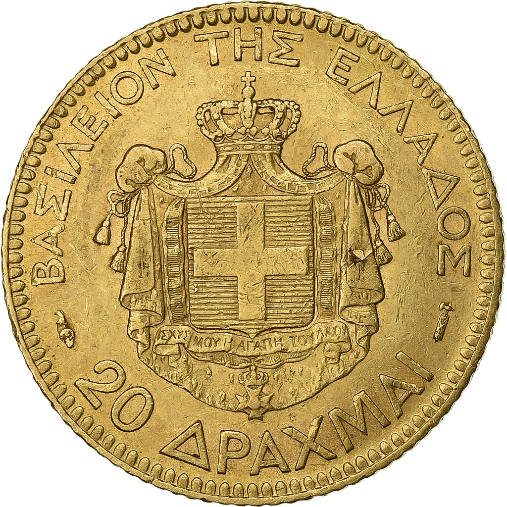 Greece, George I, 20 Drachmai, 1884, Paris, Gold, MS(60-62), KM:56
