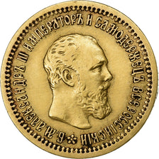 Russia, Alexander III, 5 Roubles, 1889, St. Petersburg, Oro, BB, KM:42