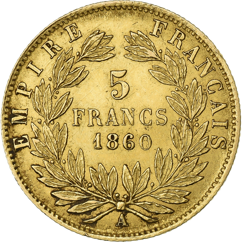 France, Napoleon III, 5 Francs, 1860, Paris, Gold, EF(40-45), KM:787.1