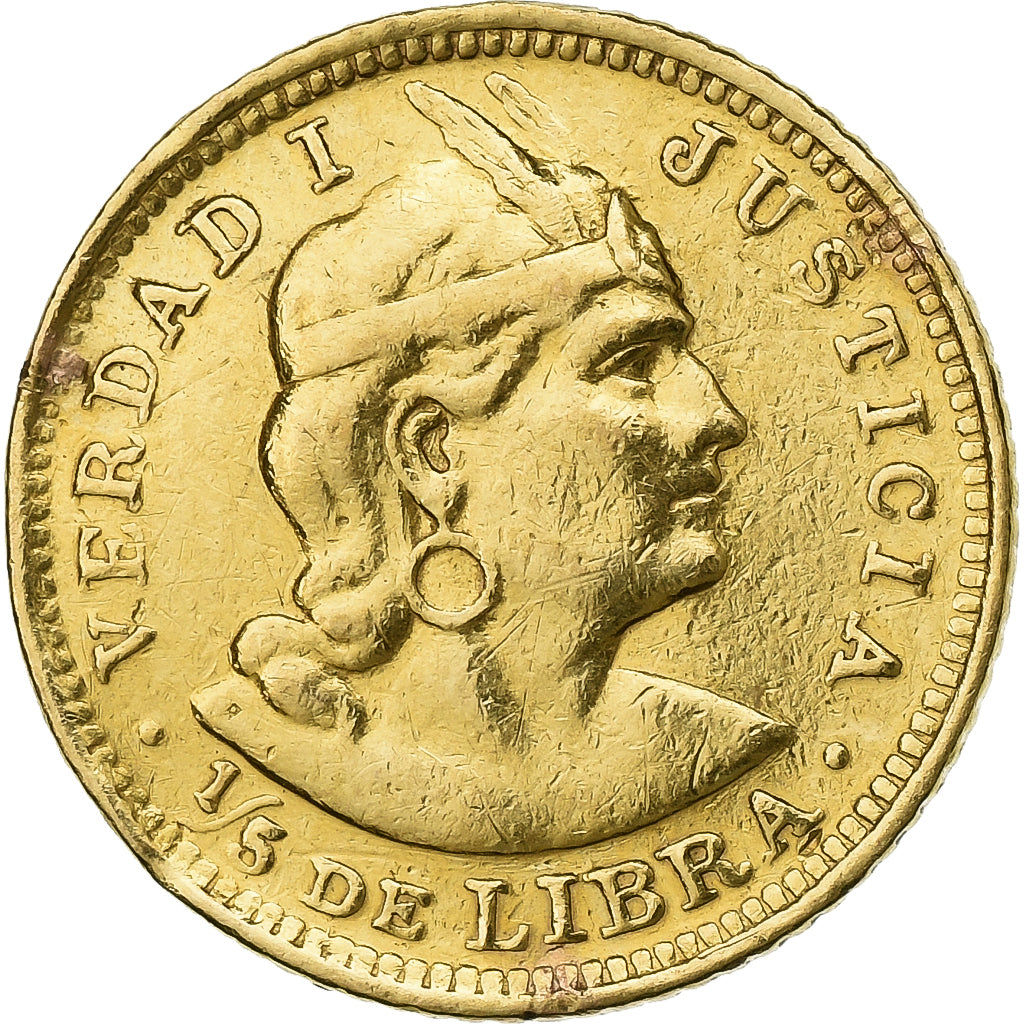 Peru, 1/5 Libra, Pound, 1906, Lima, Gold, VF(20-25), KM:210