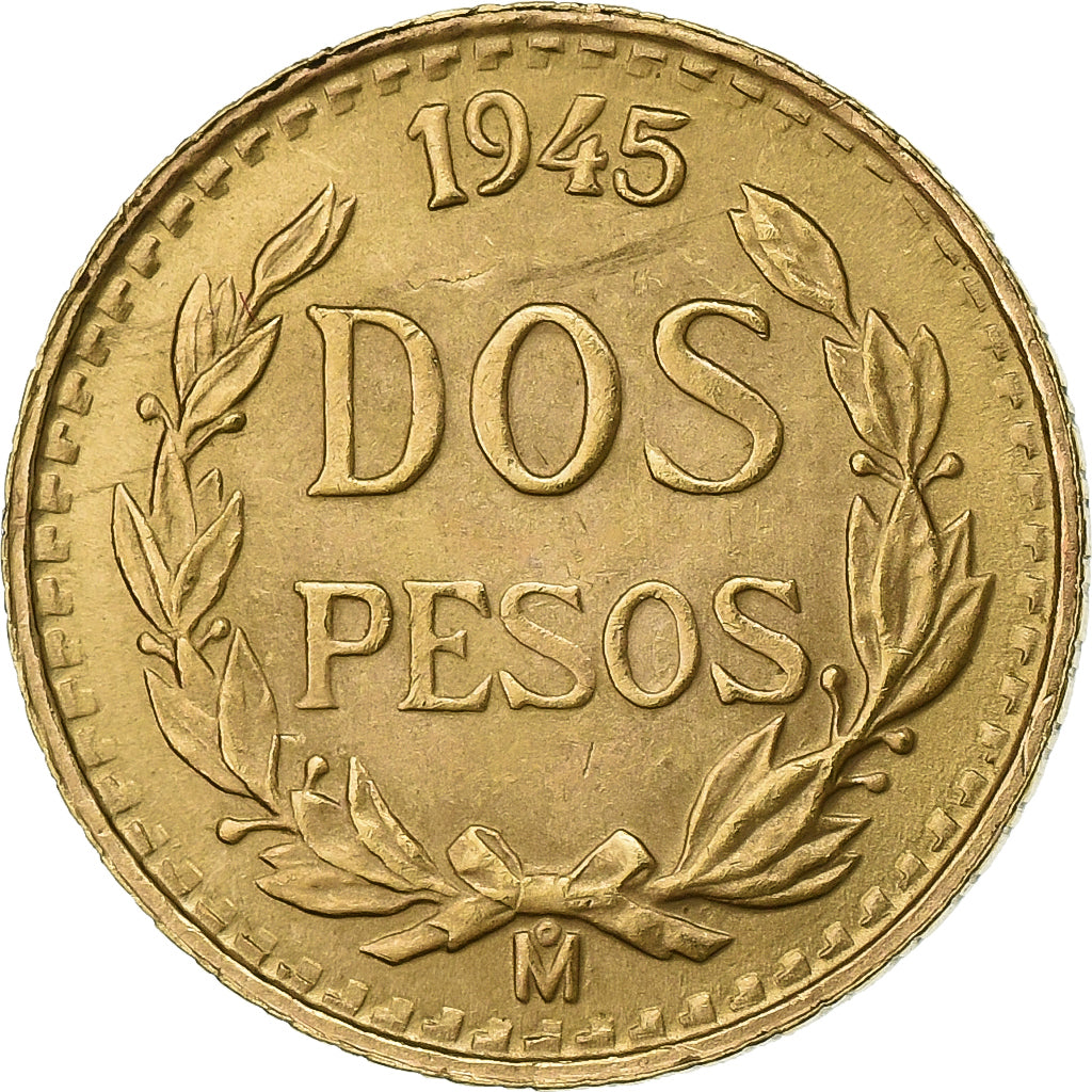Mexico, 2 Pesos, 1945, Mexico City, Gold, MS(63)