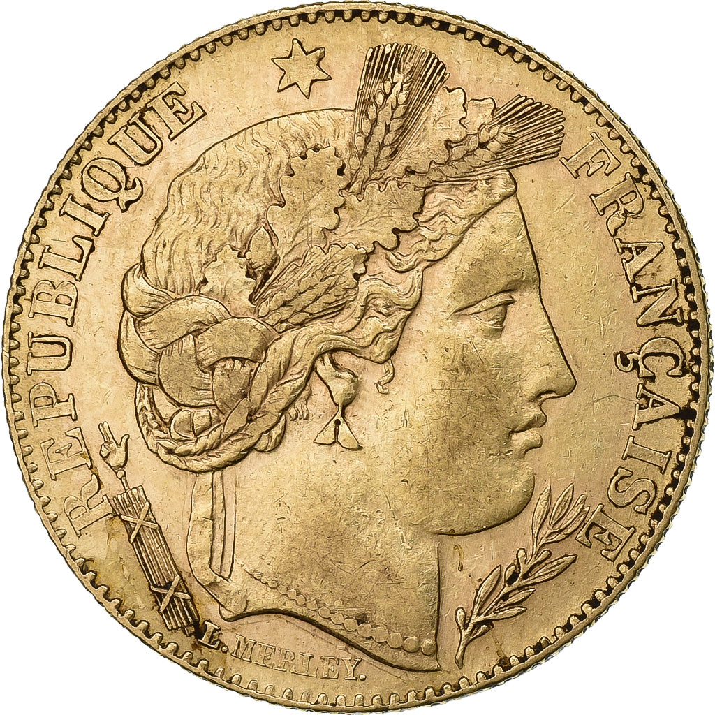 Francja, 10 Francs, Cérès, 1896, Paris, Złoto, AU(50-53), Gadoury:1016