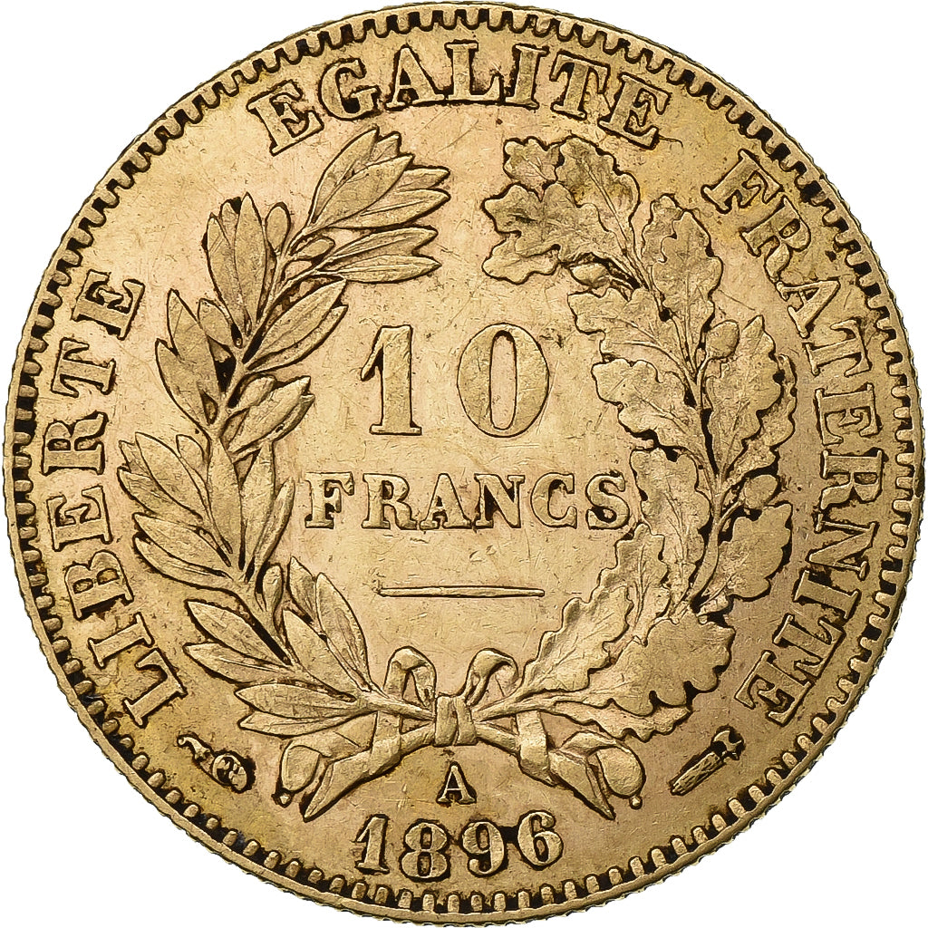 Francja, 10 Francs, Cérès, 1896, Paris, Złoto, AU(50-53), Gadoury:1016