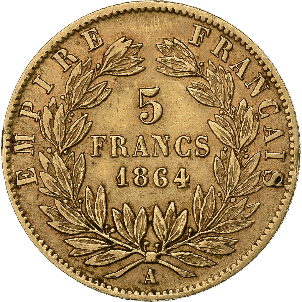 France, Napoléon III, 5 Francs, 1864, Paris, Or, TB+, Gadoury:1002, KM:803.1