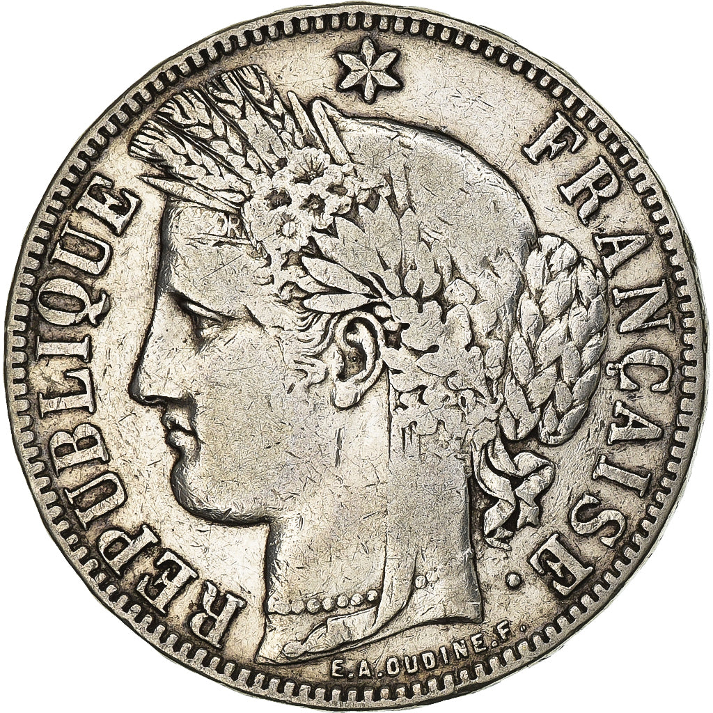 France, 5 Francs, Cérès, 1871, Bordeaux, Silver, VF(20-25), Gadoury:742