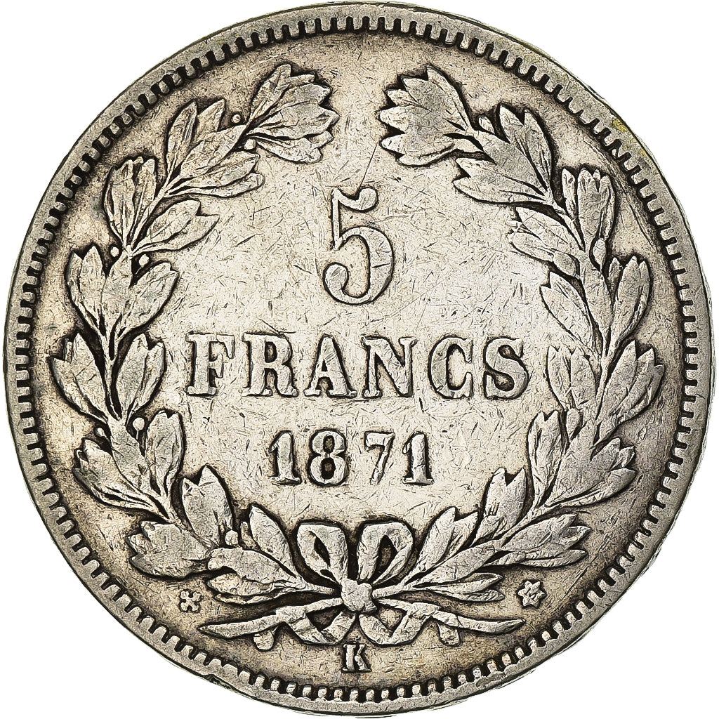 France, 5 Francs, Cérès, 1871, Bordeaux, Silver, VF(20-25), Gadoury:742