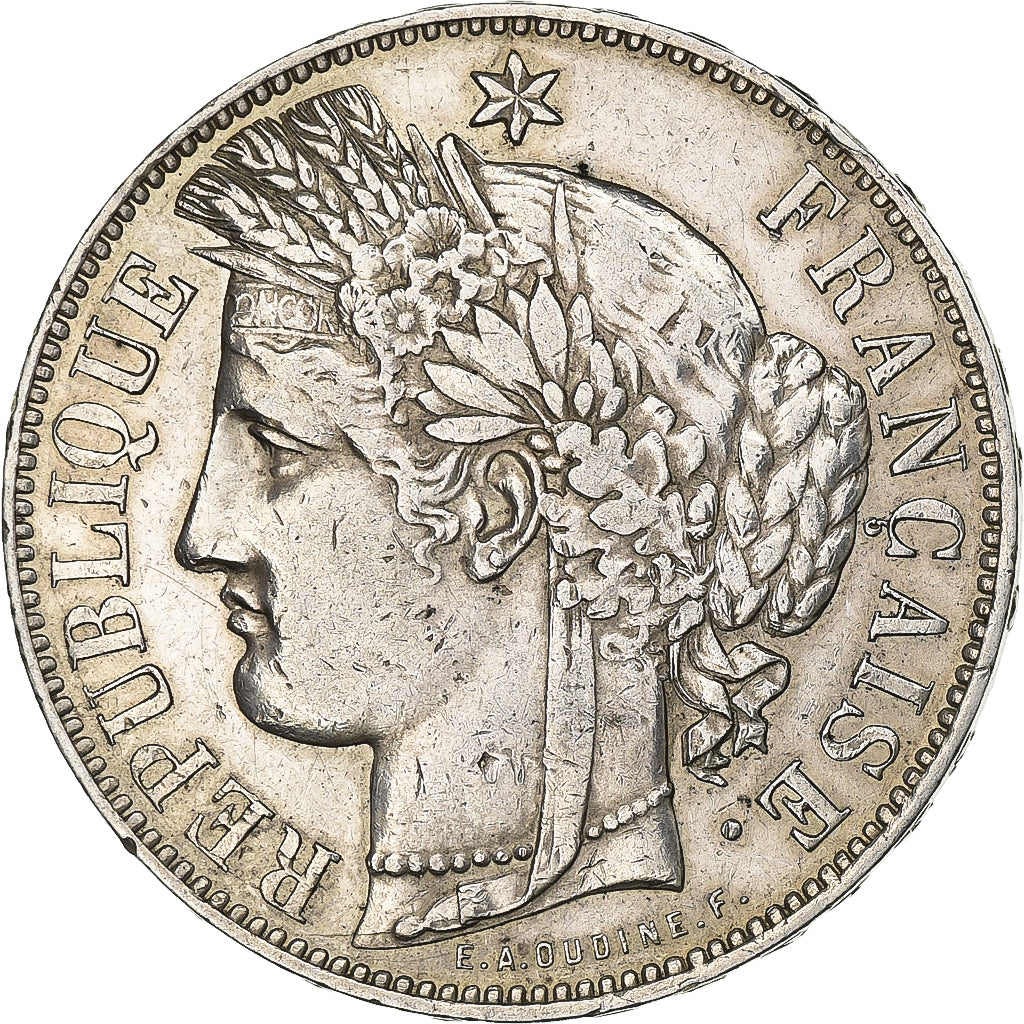 Francia, 5 Francs, Cérès, 1871, Bordeaux, Argento, BB, Gadoury:742, KM:818.2