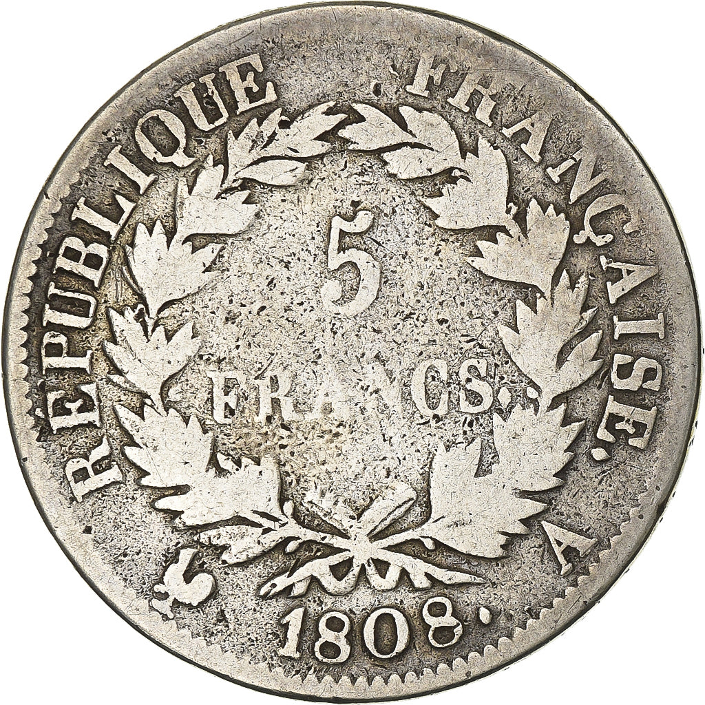 France, 5 Francs, Napoléon I, 1808, Paris, Silver, VG(8-10), Gadoury:583