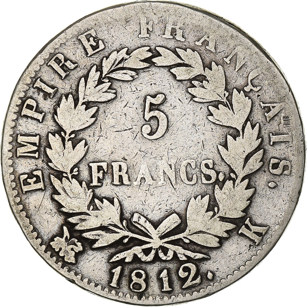 Francia, 5 Francs, Napoléon I, 1812, Bordeaux, Plata, BC, KM:694.8