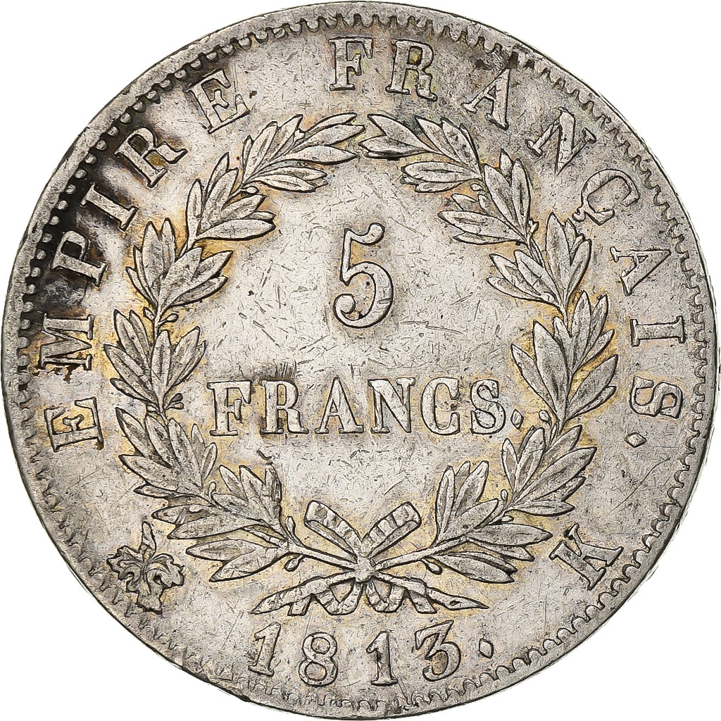 Francia, Napoleon I, 5 Francs, 1813, Bordeaux, Plata, MBC+, KM:694.8