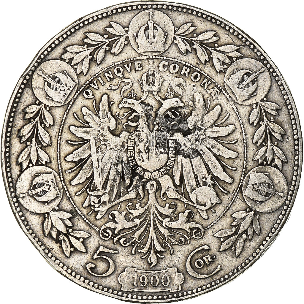 Austria, Franz Joseph I, 5 Corona, 1900, Plata, BC+, KM:2807
