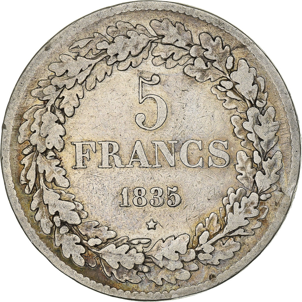 Bélgica, Leopold I, 5 Francs, 1835, Brussels, Edge A, Prata, VF(30-35), KM:3.1